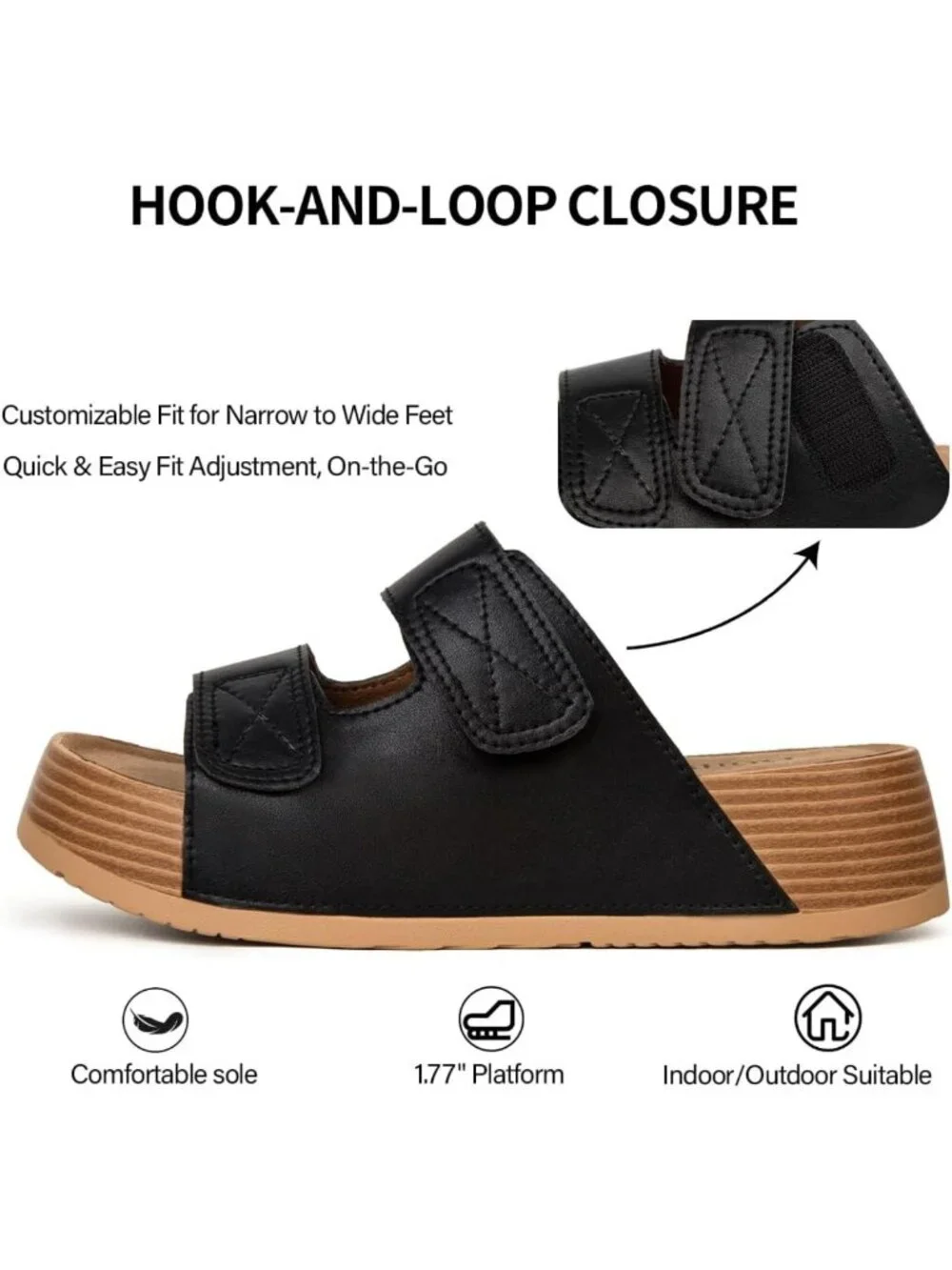 Comfortable Women's Platform Sandals - Genuine Leather, Slip-On Beach Slides